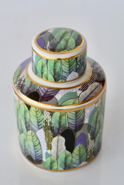 Mauve & Green Jar With Lid